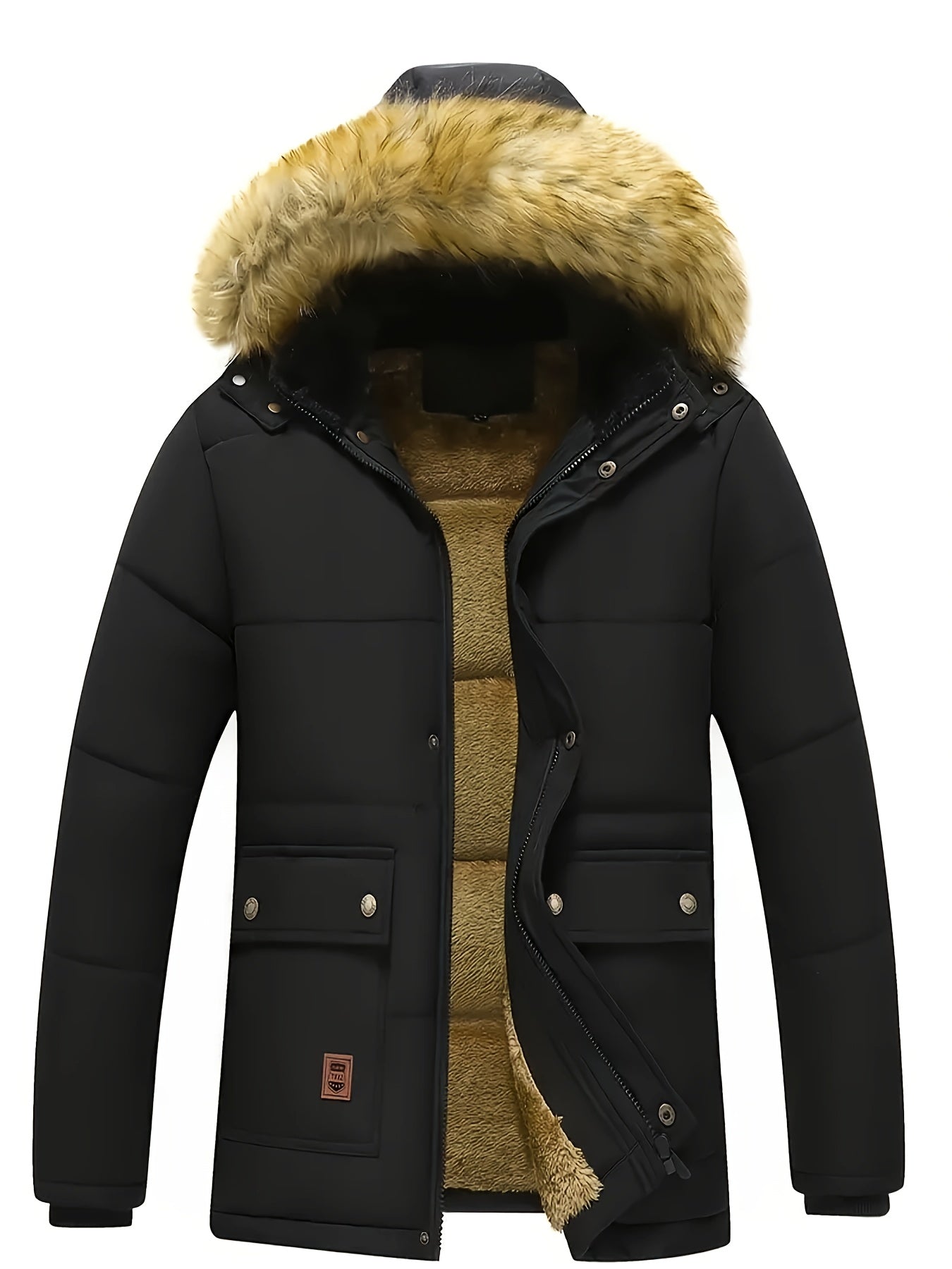 Image of Heren Gewatteerde Jas met Capuchon en Bontrand