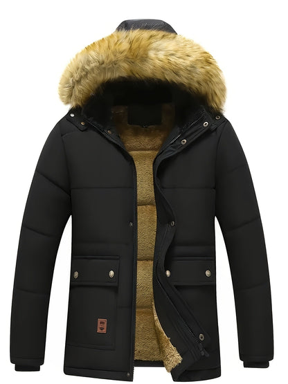 Image of Heren Gewatteerde Jas met Capuchon en Bontrand