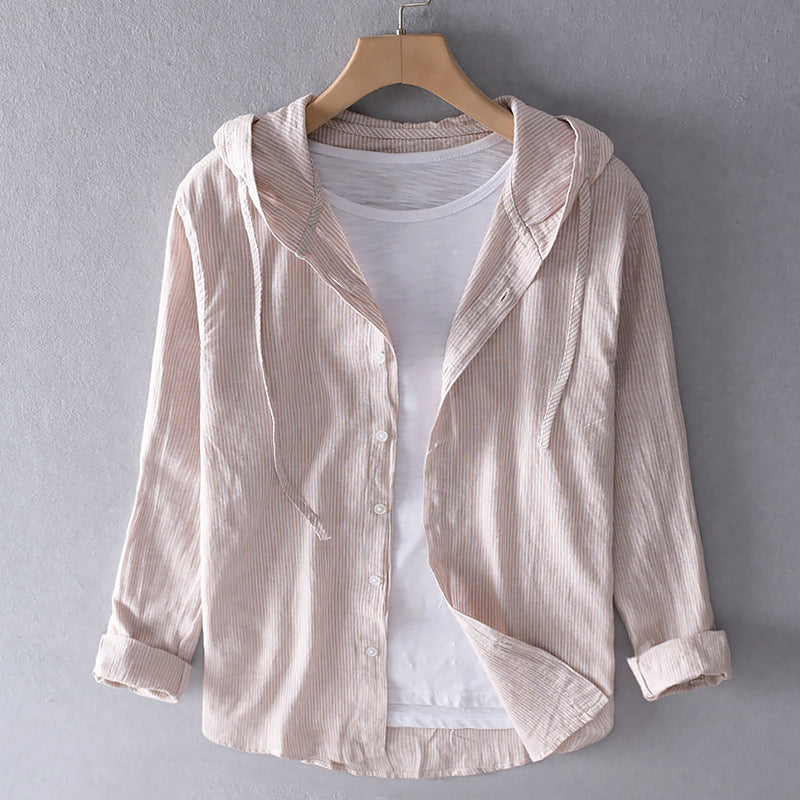 Image of Heren Hooded Gestreept Overhemd met Knoopsluiting