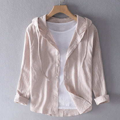 Image of Heren Hooded Gestreept Overhemd met Knoopsluiting