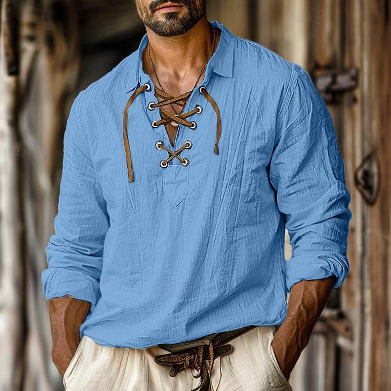 Image of Heren Lange Mouw Shirt met Vetersluiting