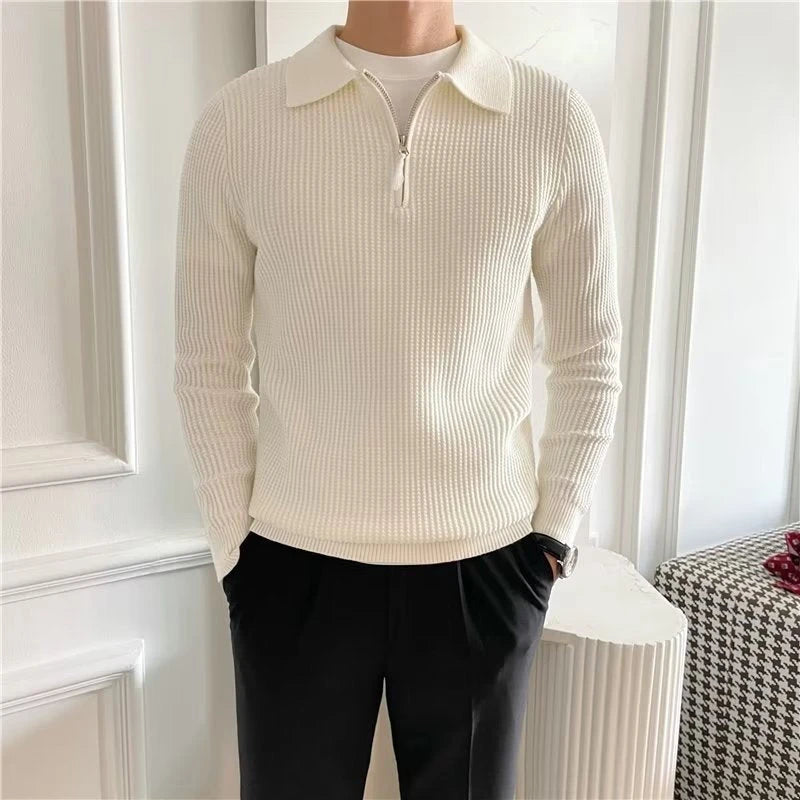 Image of Heren Polo met Lange Mouwen Trui met Kwart Rits
