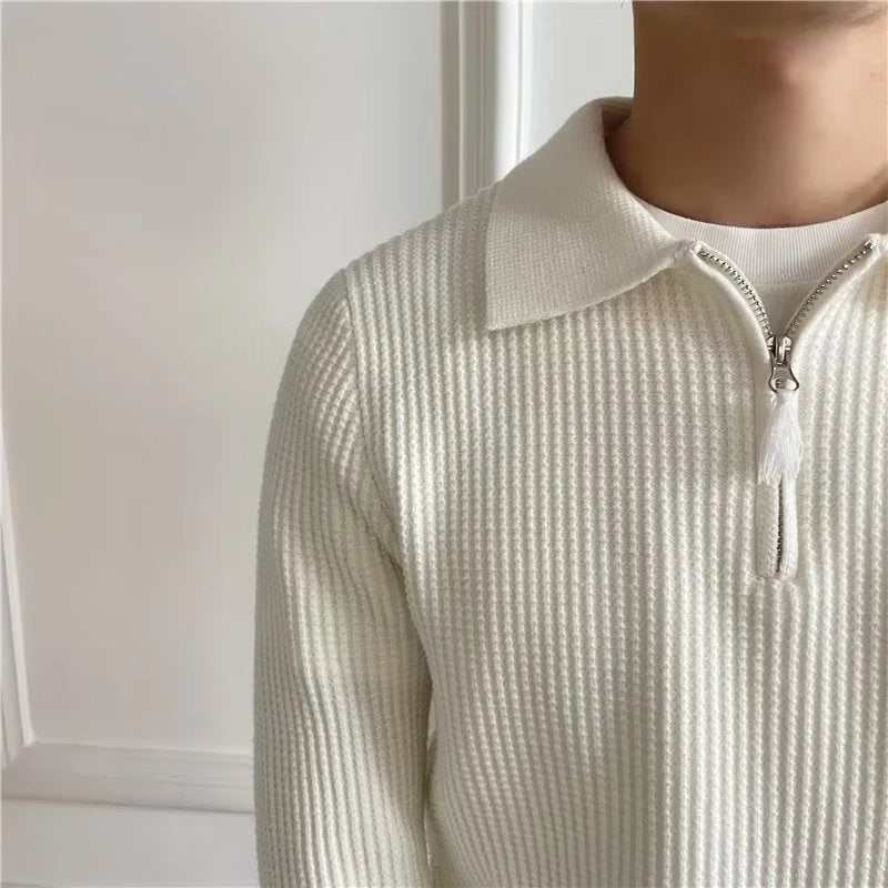 Image of Heren Polo met Lange Mouwen Trui met Kwart Rits