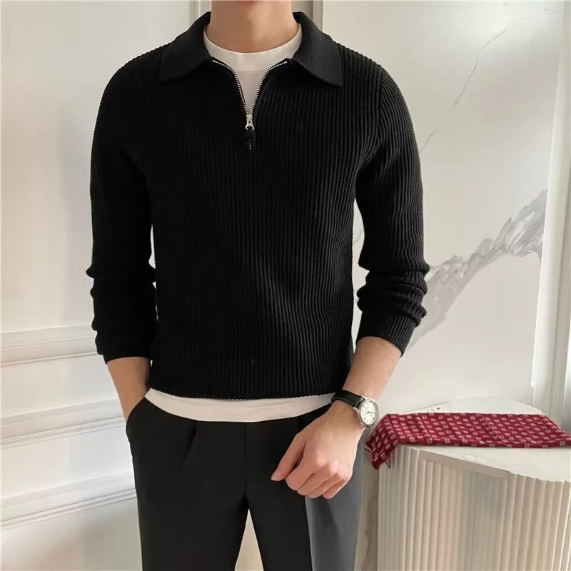 Image of Heren Polo met Lange Mouwen Trui met Kwart Rits