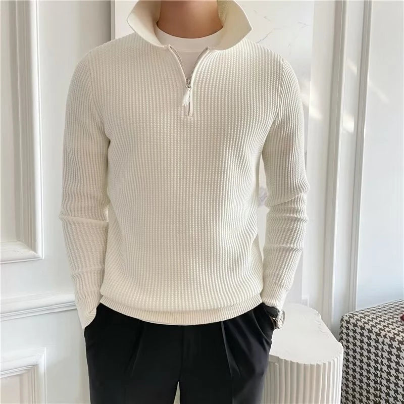 Image of Heren Polo met Lange Mouwen Trui met Kwart Rits