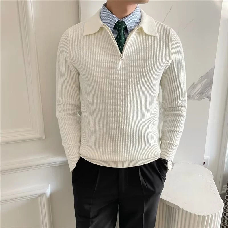 Image of Heren Polo met Lange Mouwen Trui met Kwart Rits