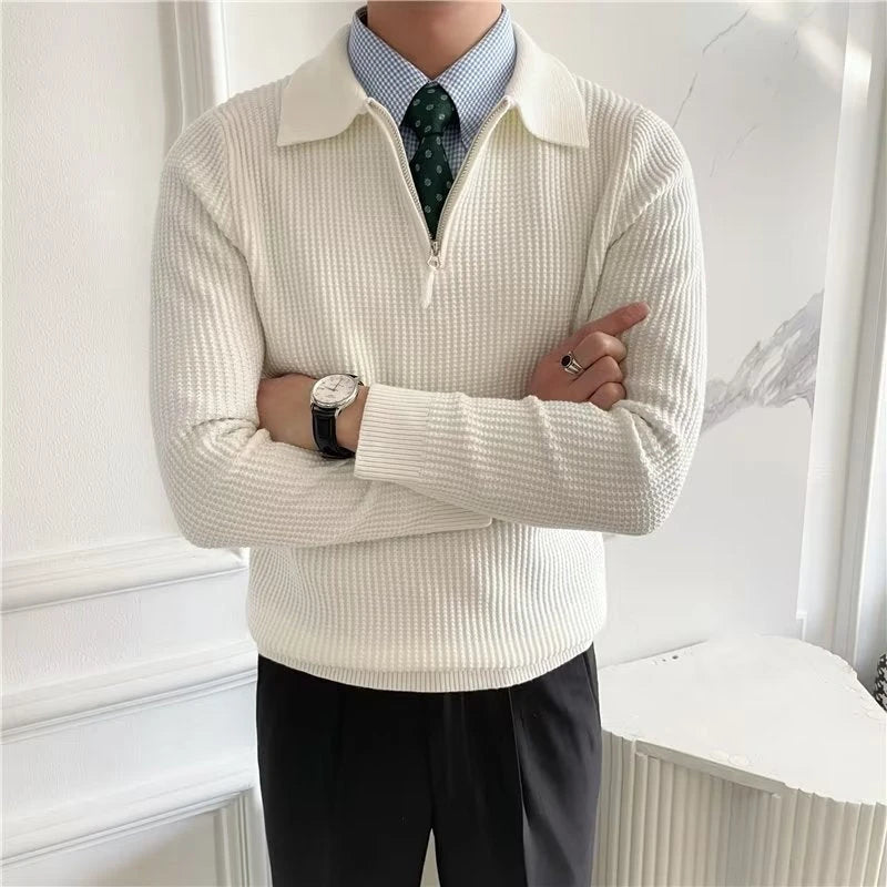 Image of Heren Polo met Lange Mouwen Trui met Kwart Rits