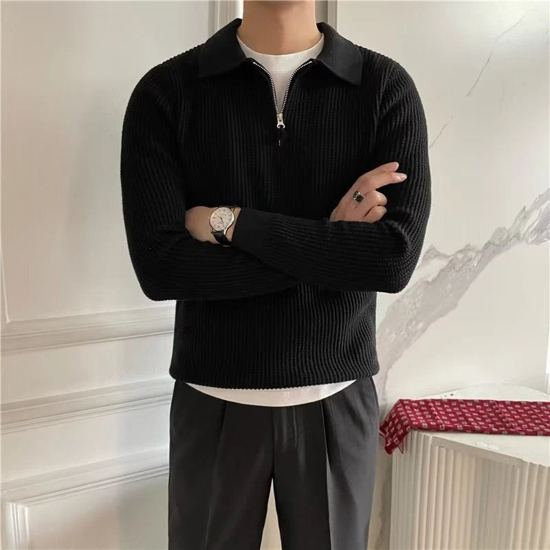 Image of Heren Polo met Lange Mouwen Trui met Kwart Rits