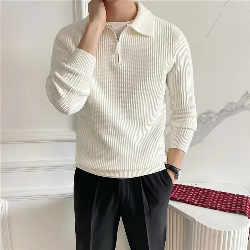 Image of Heren Polo met Lange Mouwen Trui met Kwart Rits