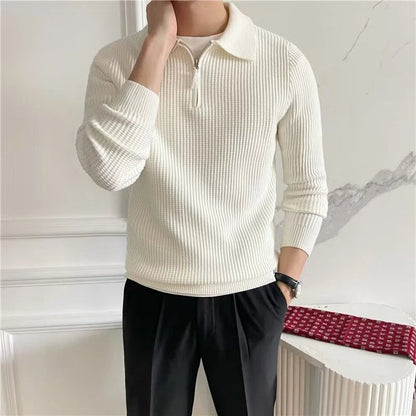 Image of Heren Polo met Lange Mouwen Trui met Kwart Rits
