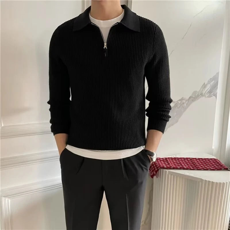 Image of Heren Polo met Lange Mouwen Trui met Kwart Rits