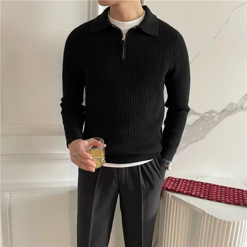 Image of Heren Polo met Lange Mouwen Trui met Kwart Rits