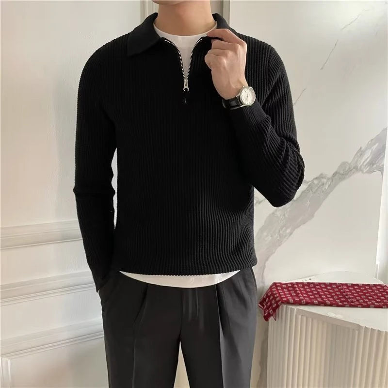 Image of Heren Polo met Lange Mouwen Trui met Kwart Rits