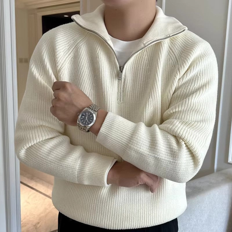 Image of Heren Quarter Zip Geribbelde Gebreide Trui