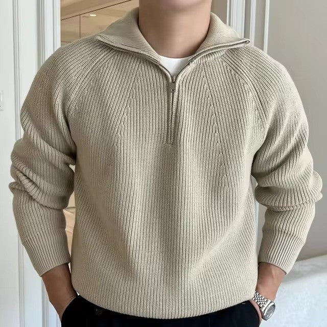 Image of Heren Quarter Zip Geribbelde Gebreide Trui