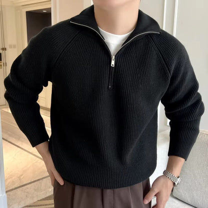 Image of Heren Quarter Zip Geribbelde Gebreide Trui