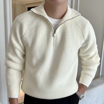 Image of Heren Quarter Zip Geribbelde Gebreide Trui