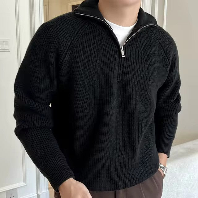Image of Heren Quarter Zip Geribbelde Gebreide Trui