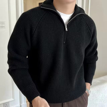 Image of Heren Quarter Zip Geribbelde Gebreide Trui