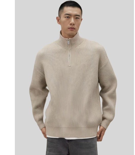 Image of Heren Quarter Zip Geribbelde Gebreide Trui