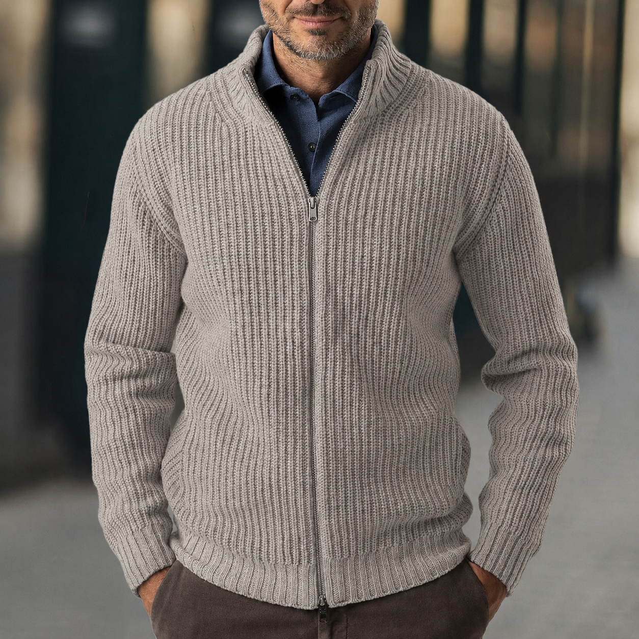Heren Zip-Up Ribgebreid Vest - Image 1